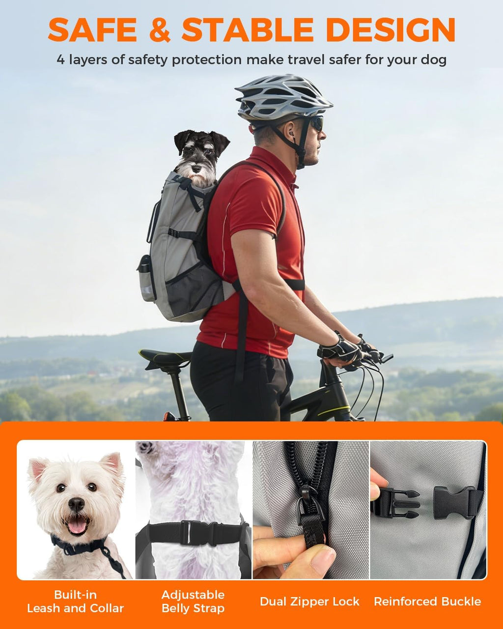Waterproof Dog Backpack Carrier for Small Dogs Under 22 lb, Grey