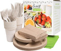 Eco-friendly Camping Supplies [16 Dinnerware Set] for Picnic Basket & Party Supplies. Compostable Paper Plates, Napkins, Biodegradable Utensils, Cups, Green Tablecloths, by Earth's Natural Alternative