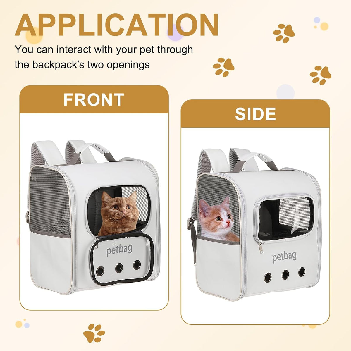 Pet Backpack Carrier White Dogs Cats Travel Bag with Cover 14.17"