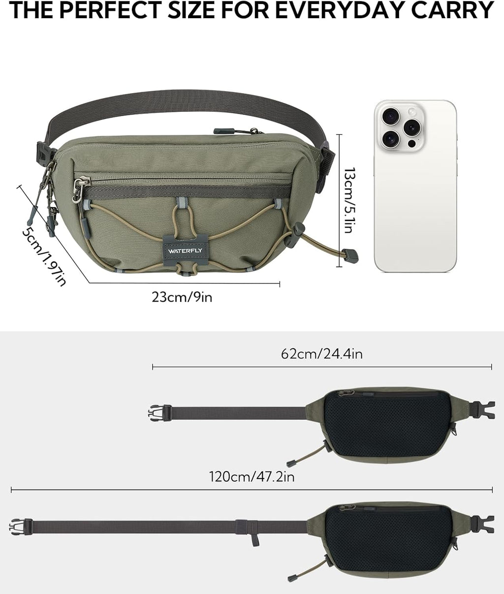 WATERFLY Small Fanny Pack RFID Blocking Travel Hiking Crossbody Waist Bag