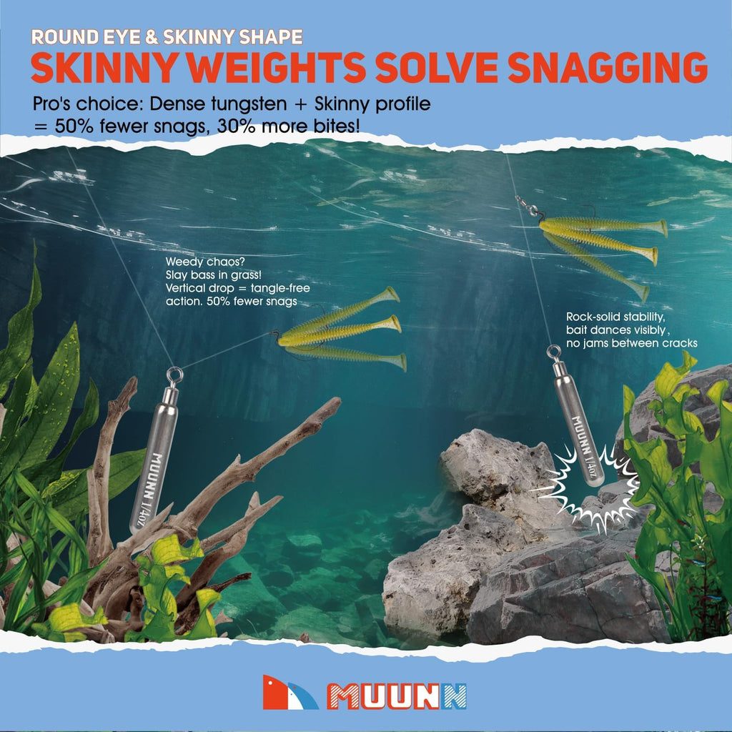 Tungsten Skinny Drop Shot Weights with Rotating Round Eye