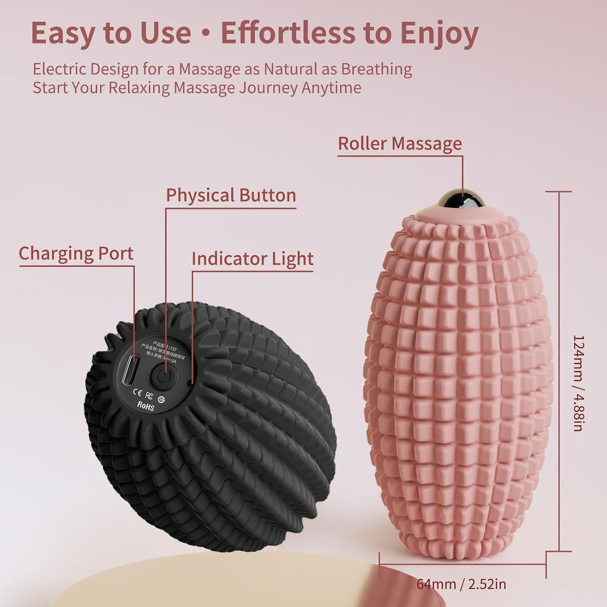 Vibrating Massage Ball for Full Body Relaxation, Silicone Trigger Point Massager Ball for Back, Leg, Foot, Muscle Recovery, Portable Rechargeable Massage Roller, 3 Vibration Speeds (Black)