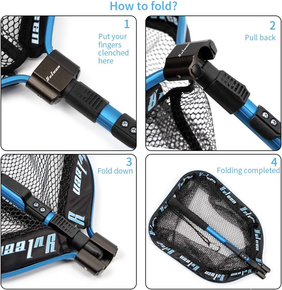 YVLEEN Floating Fishing Net - Folding Fishing Landing Net with Rubber Coating Mesh for Easy Fish Catch and Release, Fishing Net for Freshwater and Saltwater