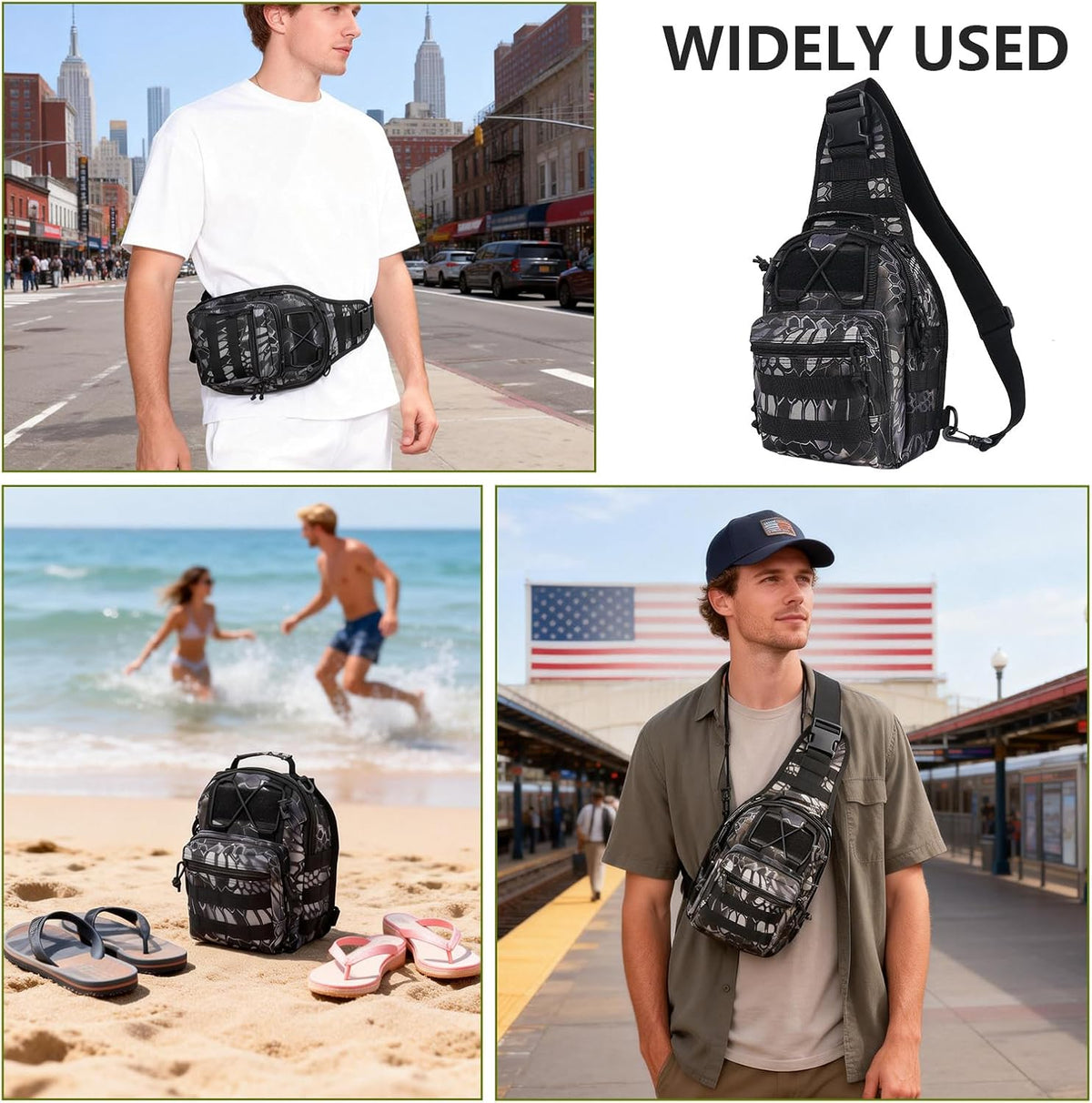 Fishing Backpack Small Fishing Tackle Storage Bag with 3 Methods of Carrying Large Capacity Sling Backpack for Outdoor Hiking Travel Hunting (Pythonskin Black)