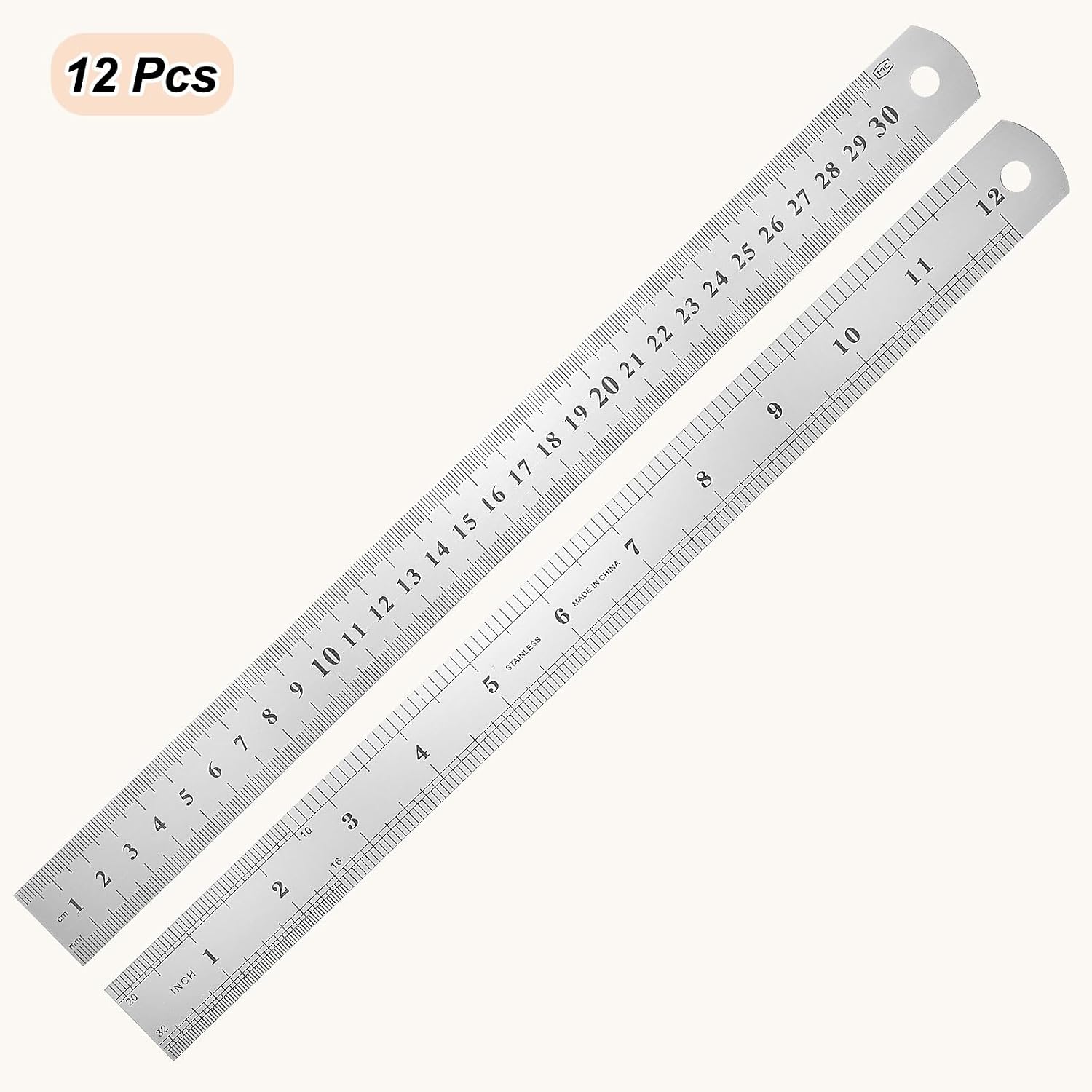 HARFINGTON 12 Pcs Steel Ruler 12" x1-1/32 Machinist Metal Ruler Carbon Steel Metric Straight Edge Measuring Tools 0.4mm Thick for Engineering Architect Drawing Home Office