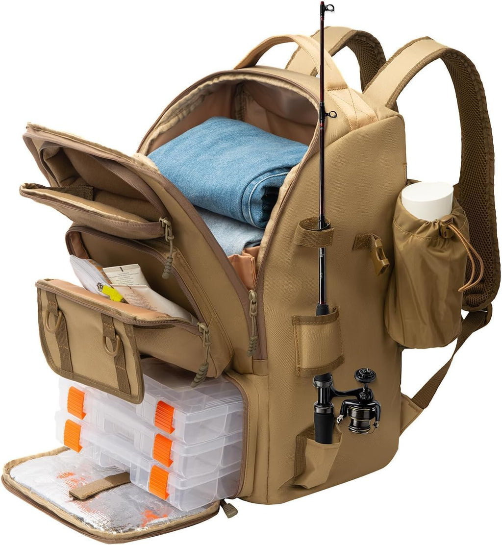 Fishing Backpack with Rod Holders 4 Tackle Boxes,40L Takle Bag for Camping