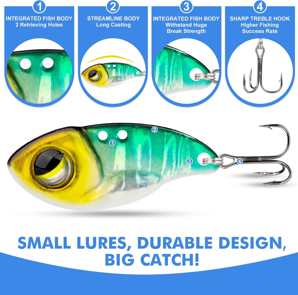 TRUSCEND Vibespinner Easy Catch Fishing Lures with BKK Hooks, Dual-Blade Spinner Baits with Double Water Disturbance and Reflective for More Bites, Blade Bait & Spoon Lure for Bass Trout Crappie Pike