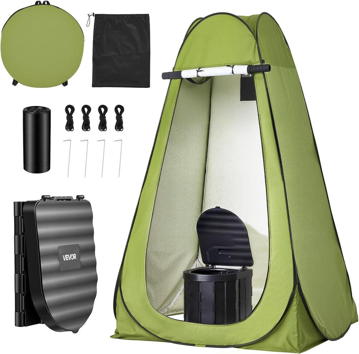 VEVOR Portable Toilet Kit, 330 lbs Load Capacity, Folding Camping Toilet with Pop-Up Privacy Tent, Outdoor Travel Potty for Adults with Carry Bags, Trash Bags, Suitable for RV Travel, Camping, Hiking