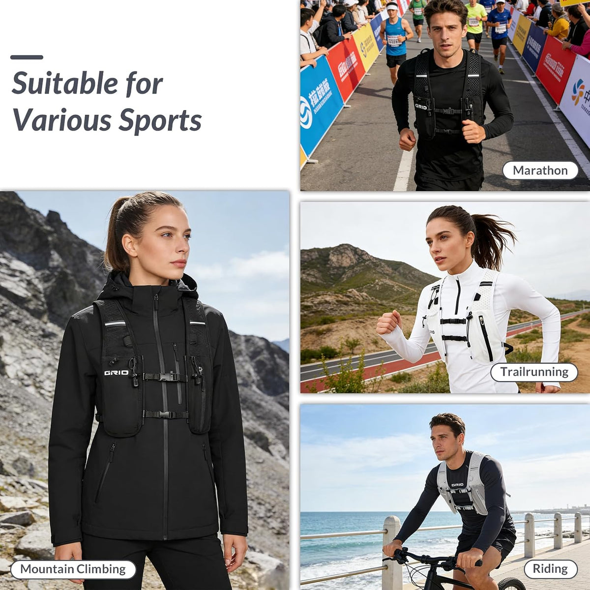 GRIO Hydration Running Vest for Women Men, Water Backpack for Hiking ,with 1.5L Water Bladder, Lightweight Breathable Reflective Hydration Pack for Marathon, Trail, Hiking, Cycling