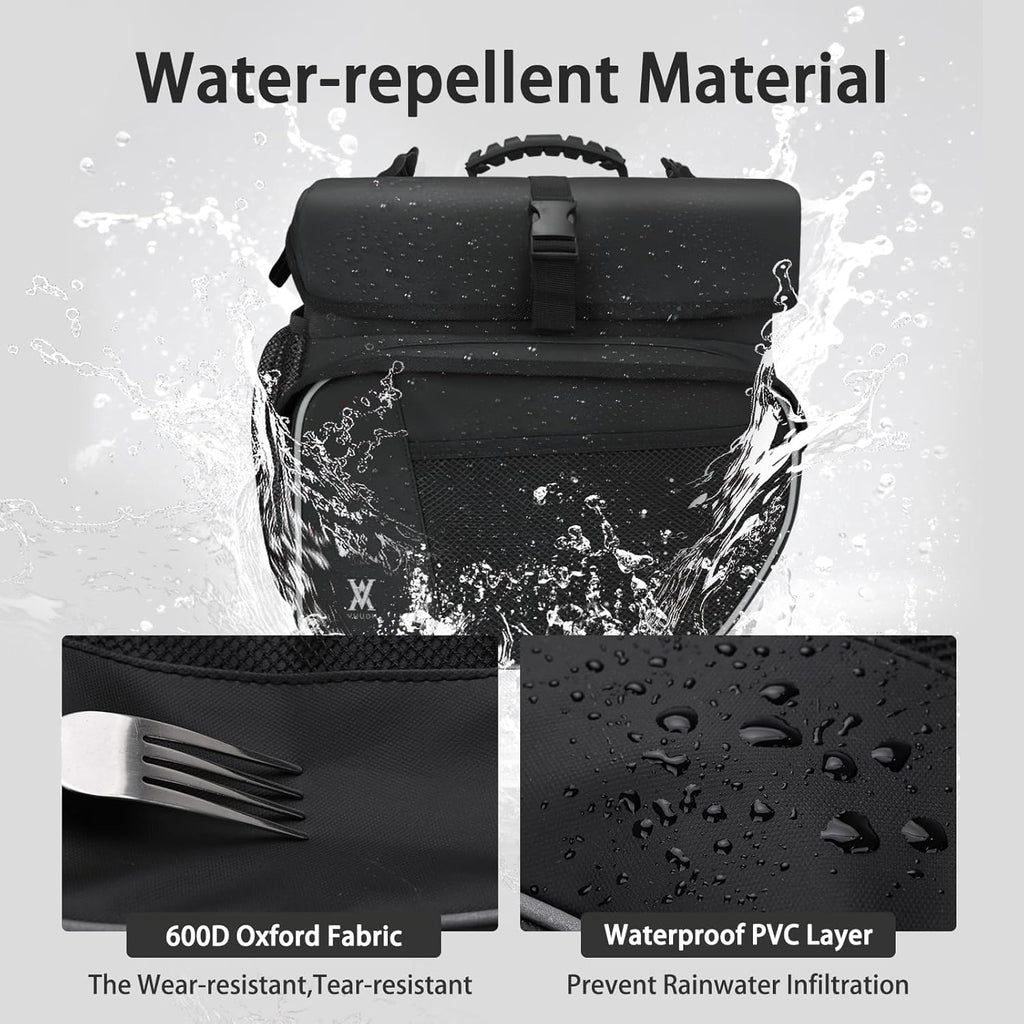 Waterproof Double Panniers Bag - 36L Saddle Bags for Rear Rack Bicycles with Safety Reflective Strips, Bicycle Commuting Pannier Fit Most Bicycle Rack with Rain Cover (With Rain Cover, Black, 36L)