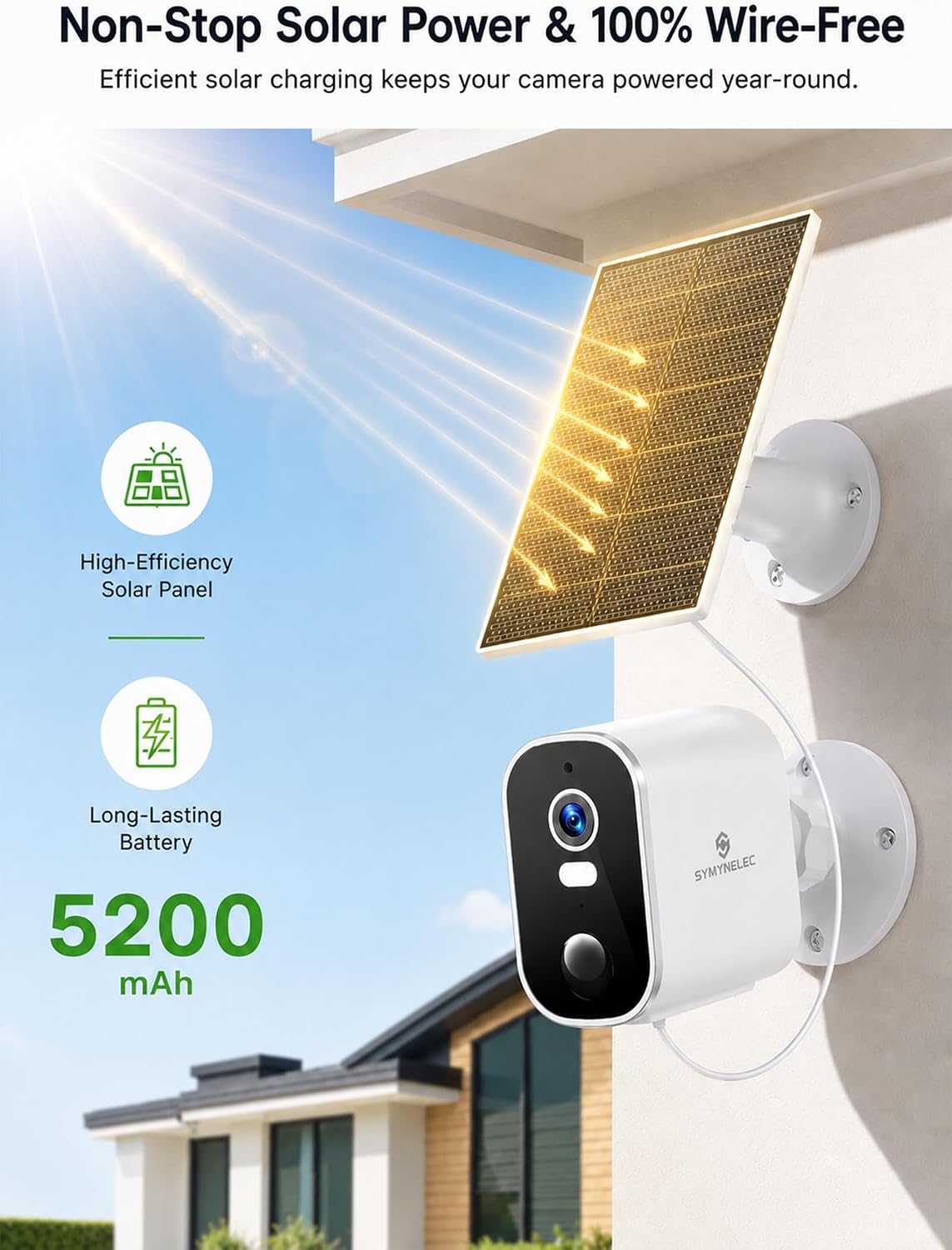 SYMYNELEC 2K Solar Security Cameras Wireless Outdoor, 2-Pack