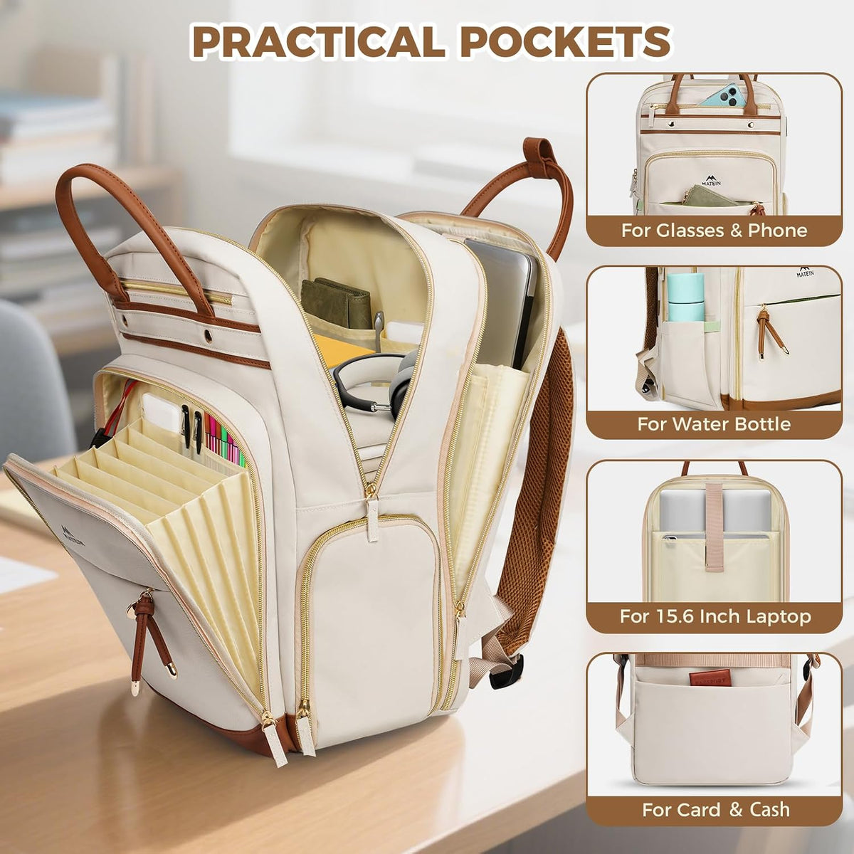 MATEIN Teacher Backpack with Lunch Compartment, 15.6 Inch Laptop Backpack