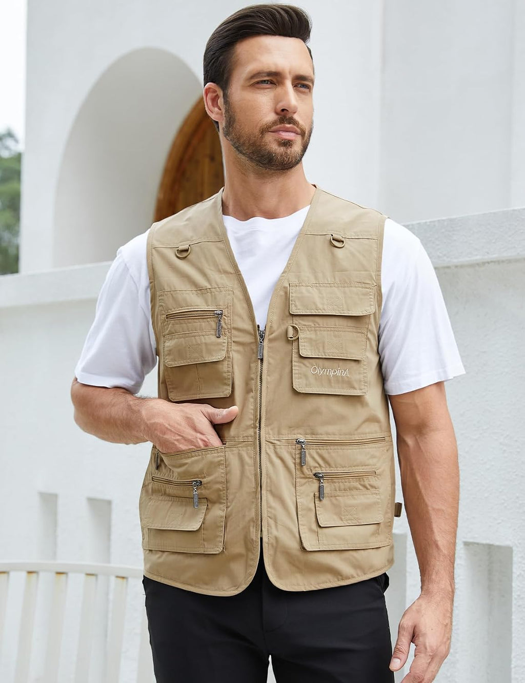 Gihuo Men's Fishing Vest Utility Safari Travel Vest with Pockets Outdoor Work Photo Cargo Fly Summer Vest