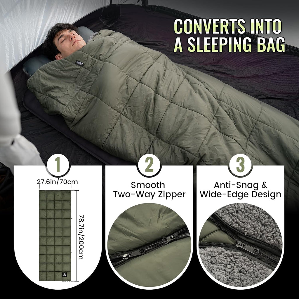 ONETIGRIS Oversized Camping Blanket, Wearable Sherpa Blanket with Zipper