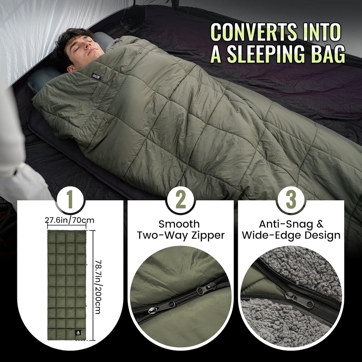 ONETIGRIS Oversized Camping Blanket, Wearable Sherpa Blanket with Zipper