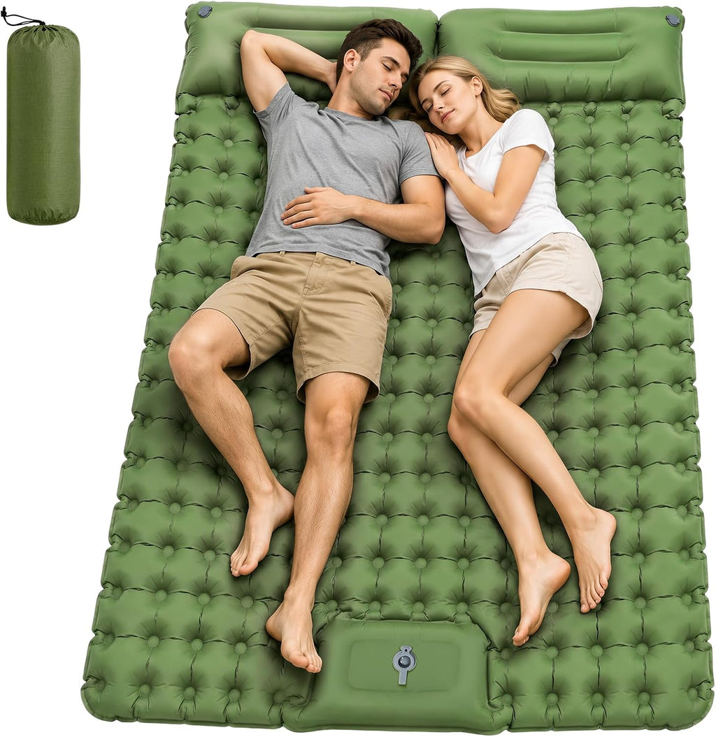 BELEEV Sleeping Pad for Camping with Pillow and Built-in Foot Pump, Double