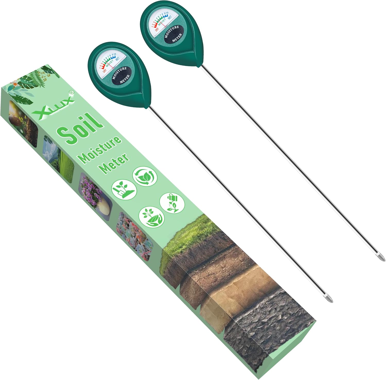 XLUX Long Probe Plant Soil Moisture Meter, Indoor Outdoor use, Battery-Free | longer stem for deeper use, instant read, anti-rust 304 SST probe, Easy-to-Read Display, Single-Probe, less hurts to roots