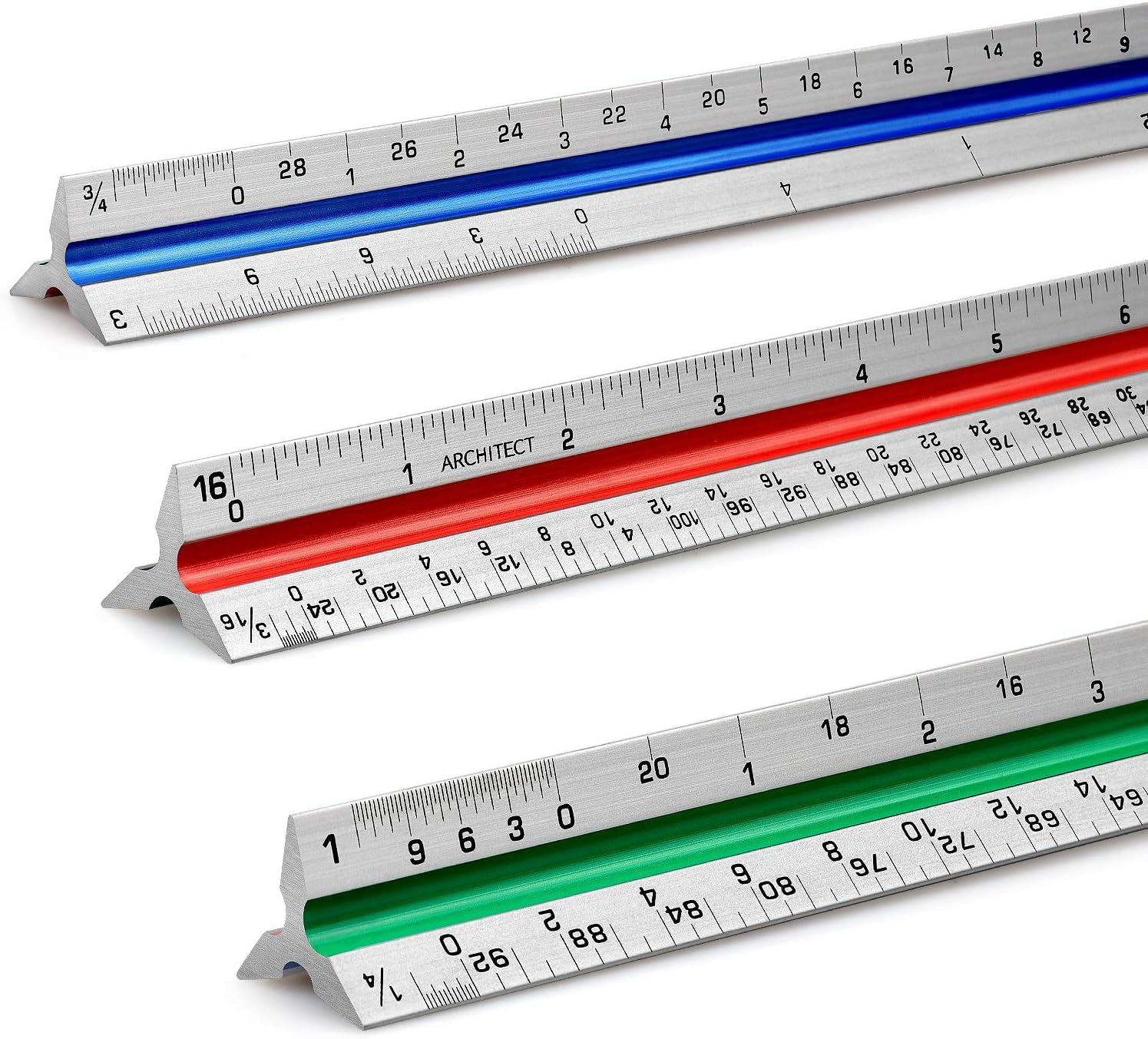 12" Architectural Scale Ruler Triangular Ruler, Color-Coded, 1 Pack