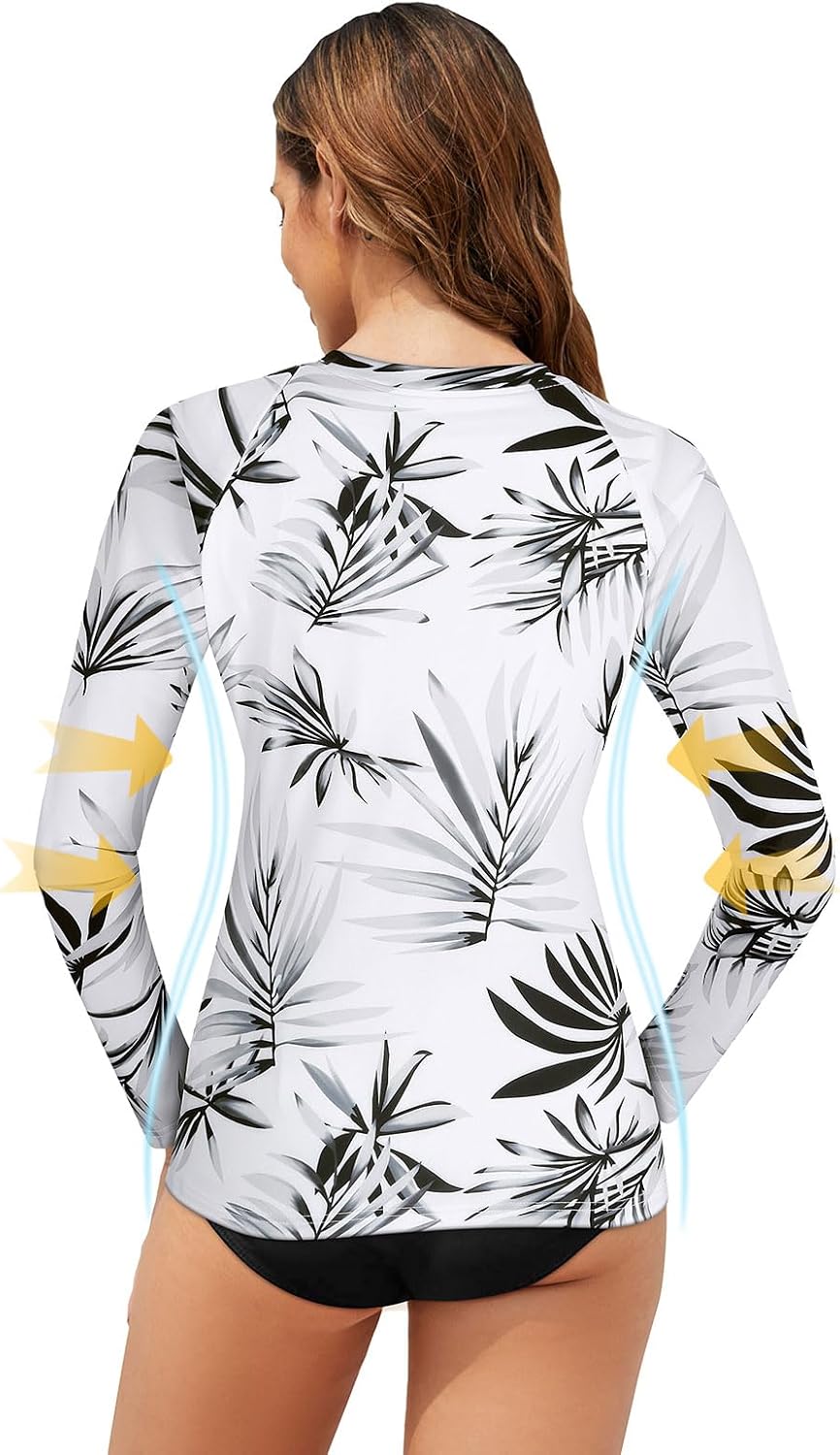 Tanst Sky Women's Rash Guard Swim Top Long Sleeve Bathing Suits UV Shirt Zipper Rashguard Swimsuit
