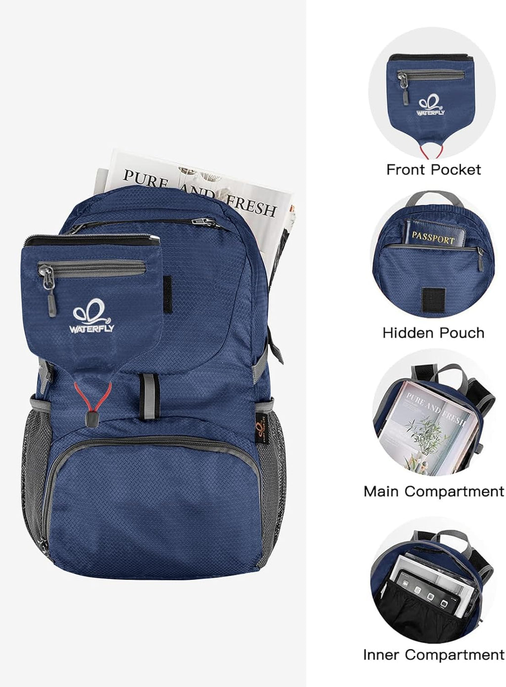 WATERFLY Small Lightweight Packable Backpack: 20l Hiking Daypack Man Woman