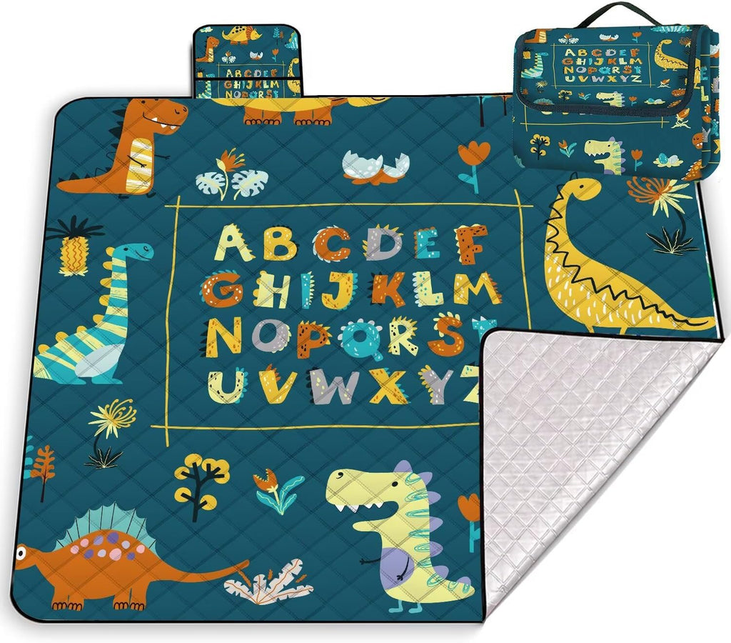 Extra Large Picnic Blanket Waterproof Beach Blanket 80"x 80" Outdoor Camping Mat Foldable Outdoor Blanket Picnic Mat Suitable for Park, Indoor Crawling, Lawn, Garden, Patio, Music Festival(Dinosaur)