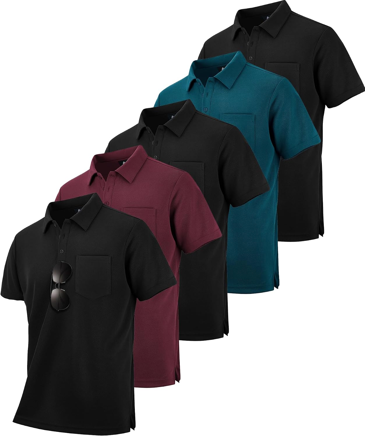 SCODI 5 Pack Mens Pocket Polo Shirts Short Sleeve Golf Casual Work T-Shirt