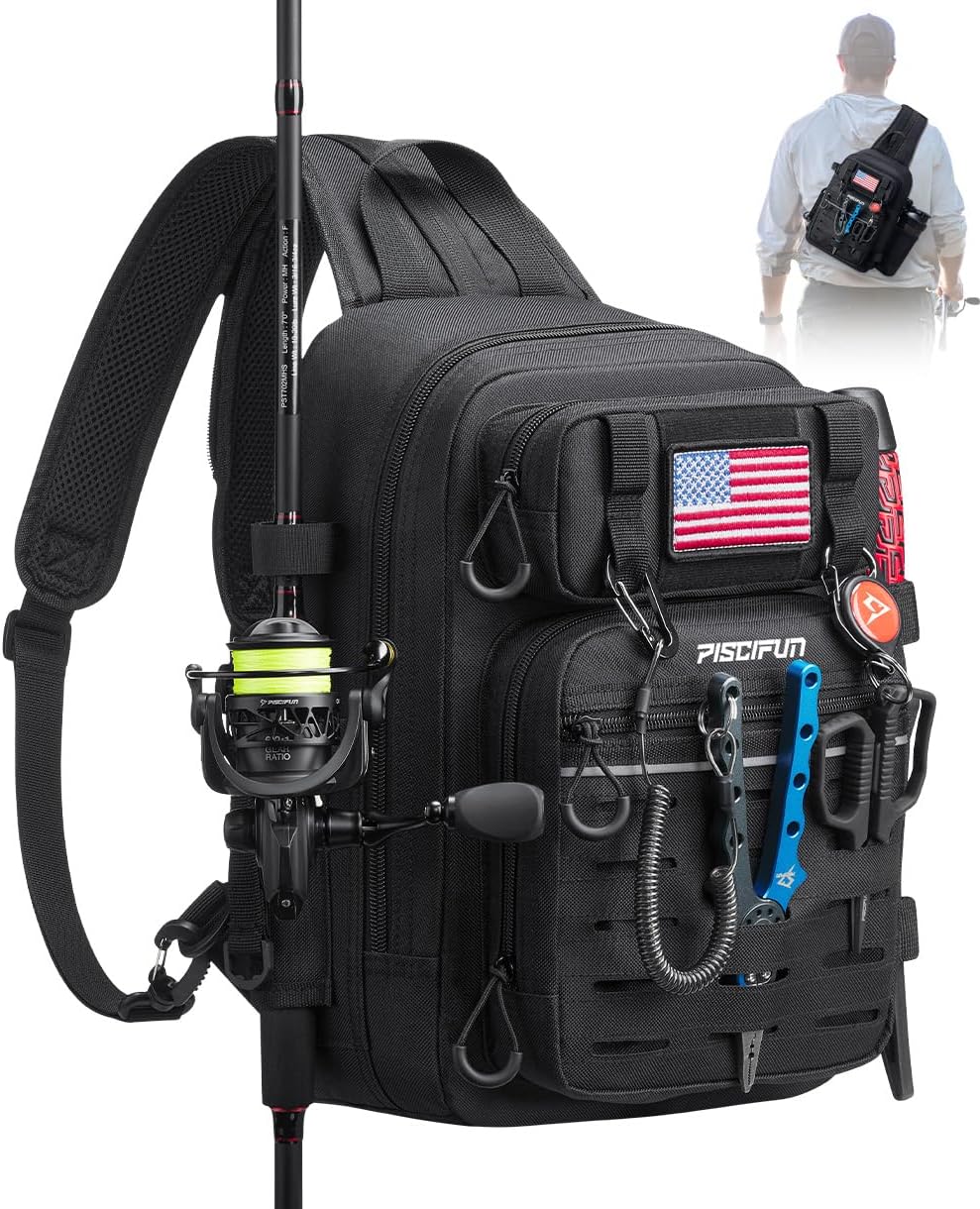 Piscifun Fishing Backpack Tackle Bag, MOLLE & 2 Rod Holders, Multi Storage