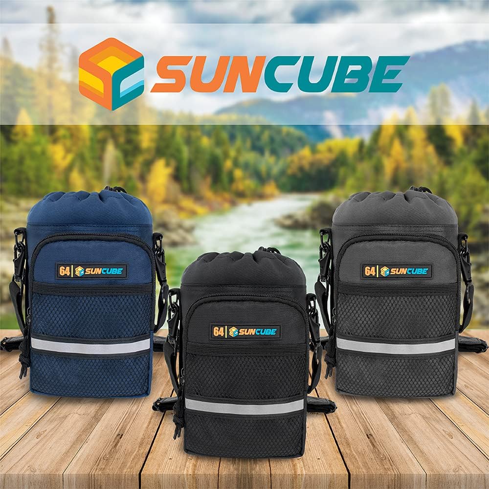 SUN CUBE Water Bottle Carrier with Strap, Insulated Water Bottle Carrier Bag with Phone Pocket Pouch, Sleeve Sling Purse Crossbody Bottle Holder for Walking, Sports, Hiking Accessories, Gray 64oz