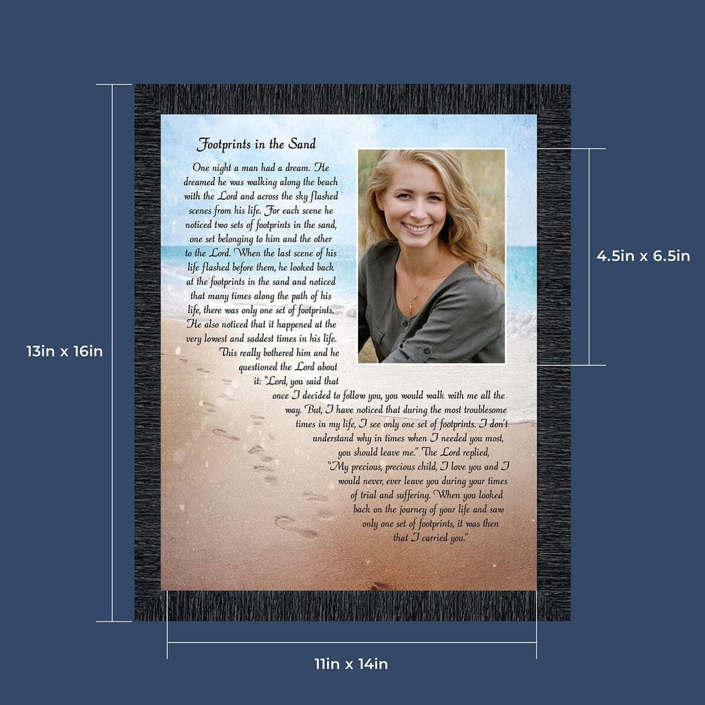 Footprints in the Sand Inspirational Wall Art, Beach Decor, Christian Gifts for Women and Men, Christian Wall Decor, Get Well Soon, Encouraging Scripture Wall Art, Framed Sympathy Gift 5008CH