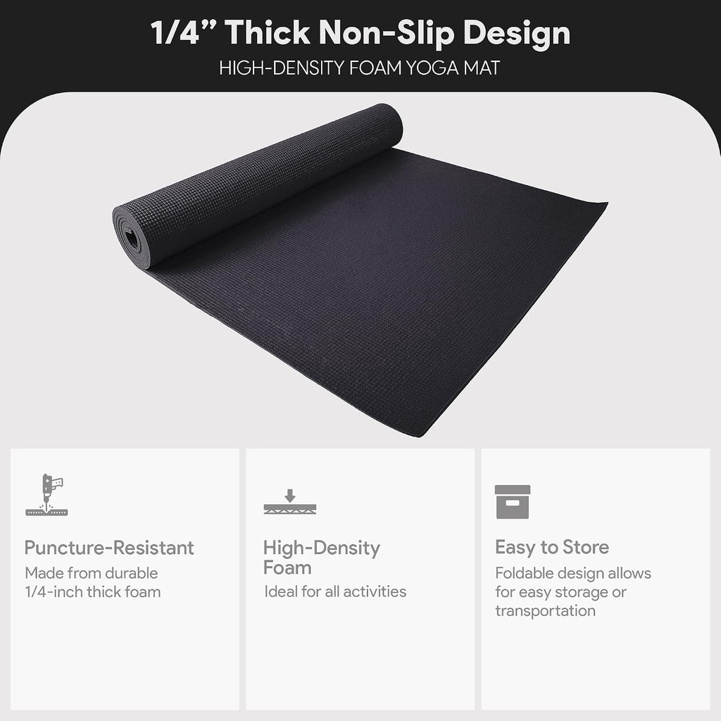 Fitvids All Purpose 1/4-Inch High Density Anti-Tear Exercise Yoga Mat with Carrying Strap with Optional Yoga Blocks, Multiple Colors