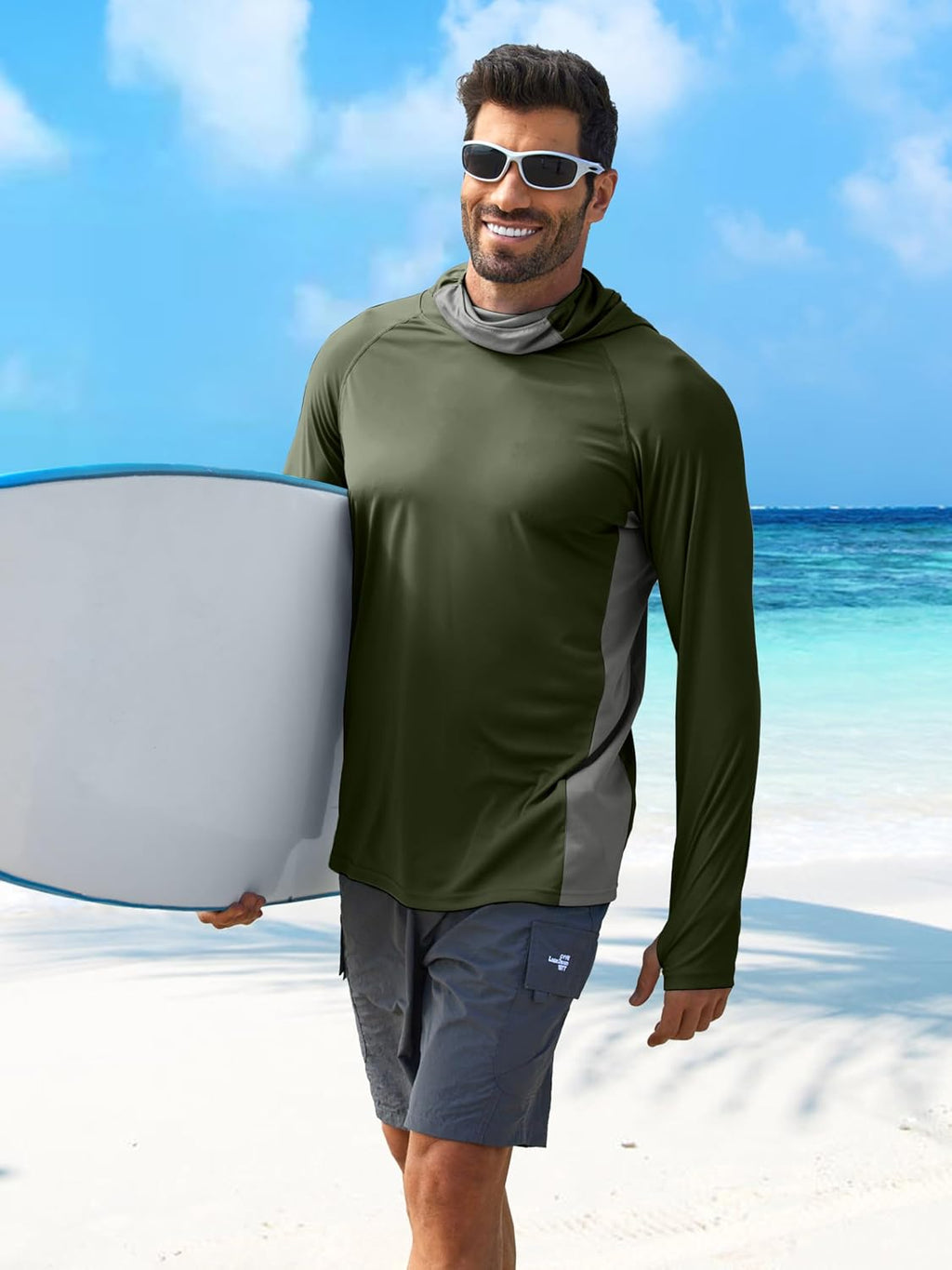 PINSPARK UPF 50+ Sun Hoodie Long Sleeve Fishing Shirts for Men with Mask