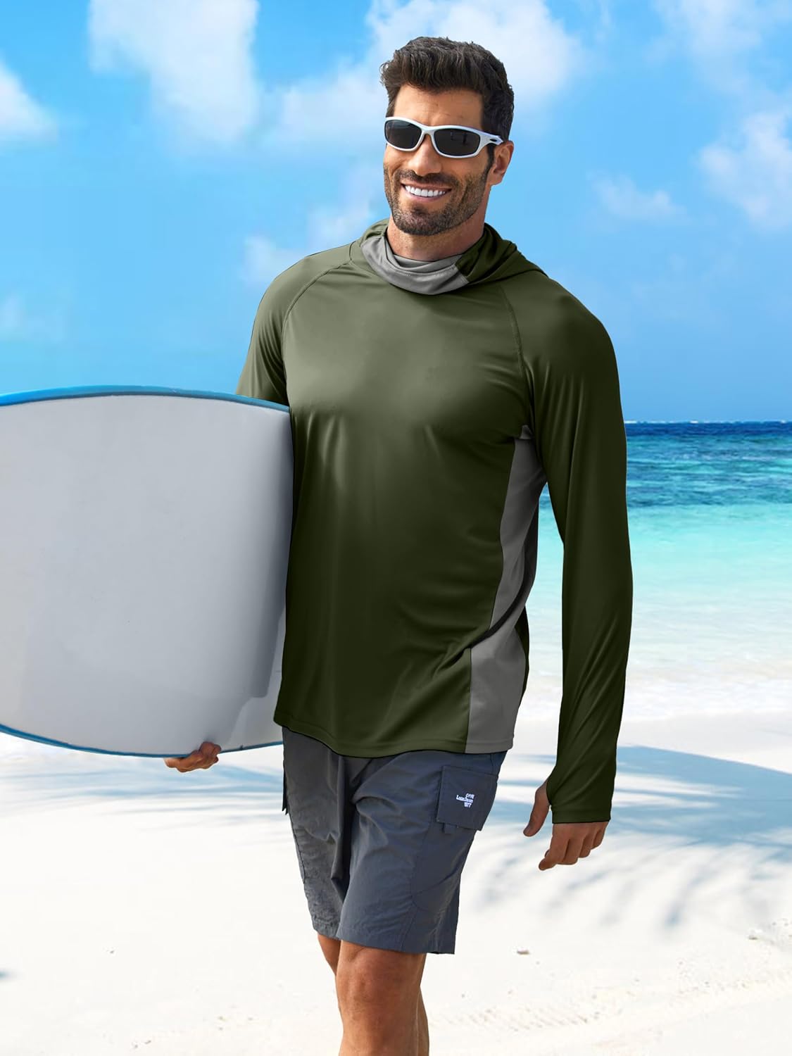 PINSPARK UPF 50+ Sun Hoodie Long Sleeve Fishing Shirts for Men with Mask