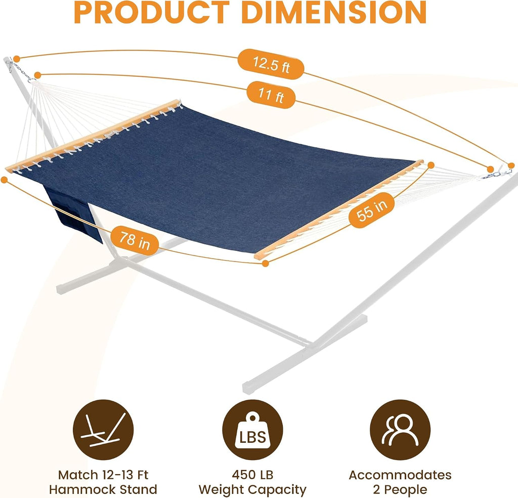 Lazy Daze Double Olefin Quick Dry Hammock with Spreader Bar for Outdoor
