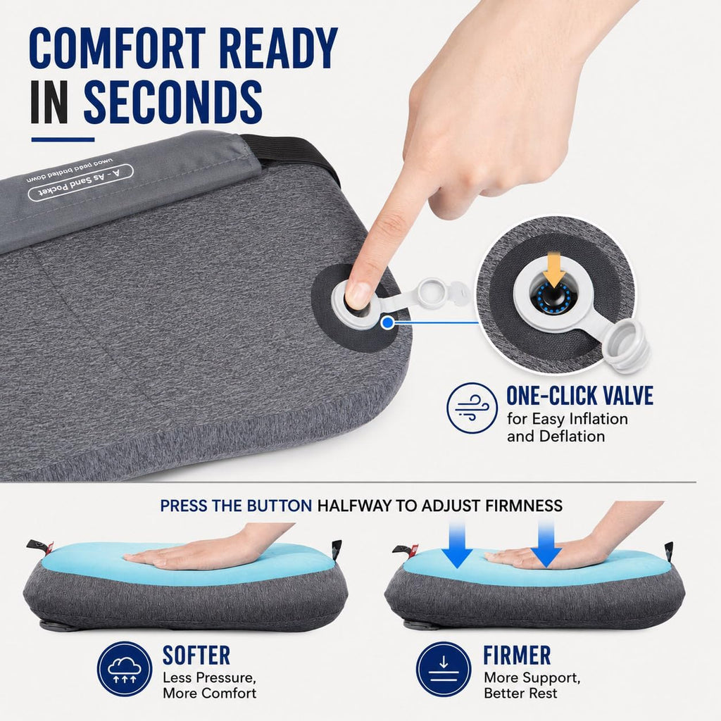 Hikenture Inflatable Beach Pillow with Built-in Sandbag, Removable Cover