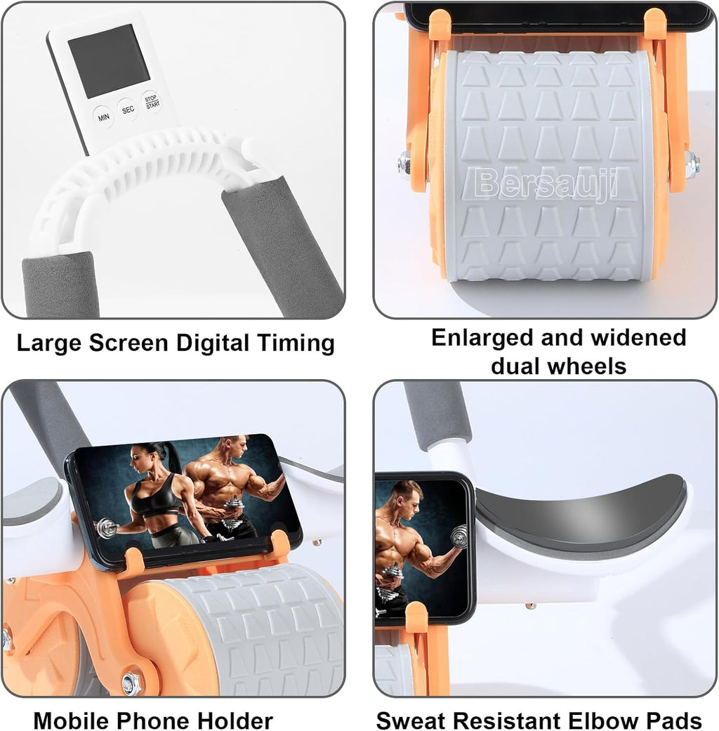 2026 Upgraded Ab Roller Wheel with Knee Mat &Timer - Automatic Rebound Abdominal Wheel with Elbow Support, Abs Workout Equipment for Core Strength Training, Ab Exercise Roller for Women Men