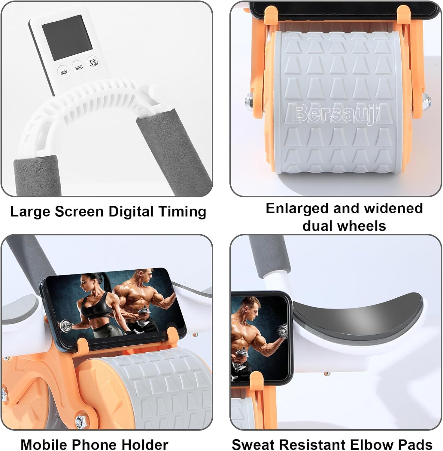 2026 Upgraded Ab Roller Wheel with Knee Mat &Timer - Automatic Rebound Abdominal Wheel with Elbow Support, Abs Workout Equipment for Core Strength Training, Ab Exercise Roller for Women Men