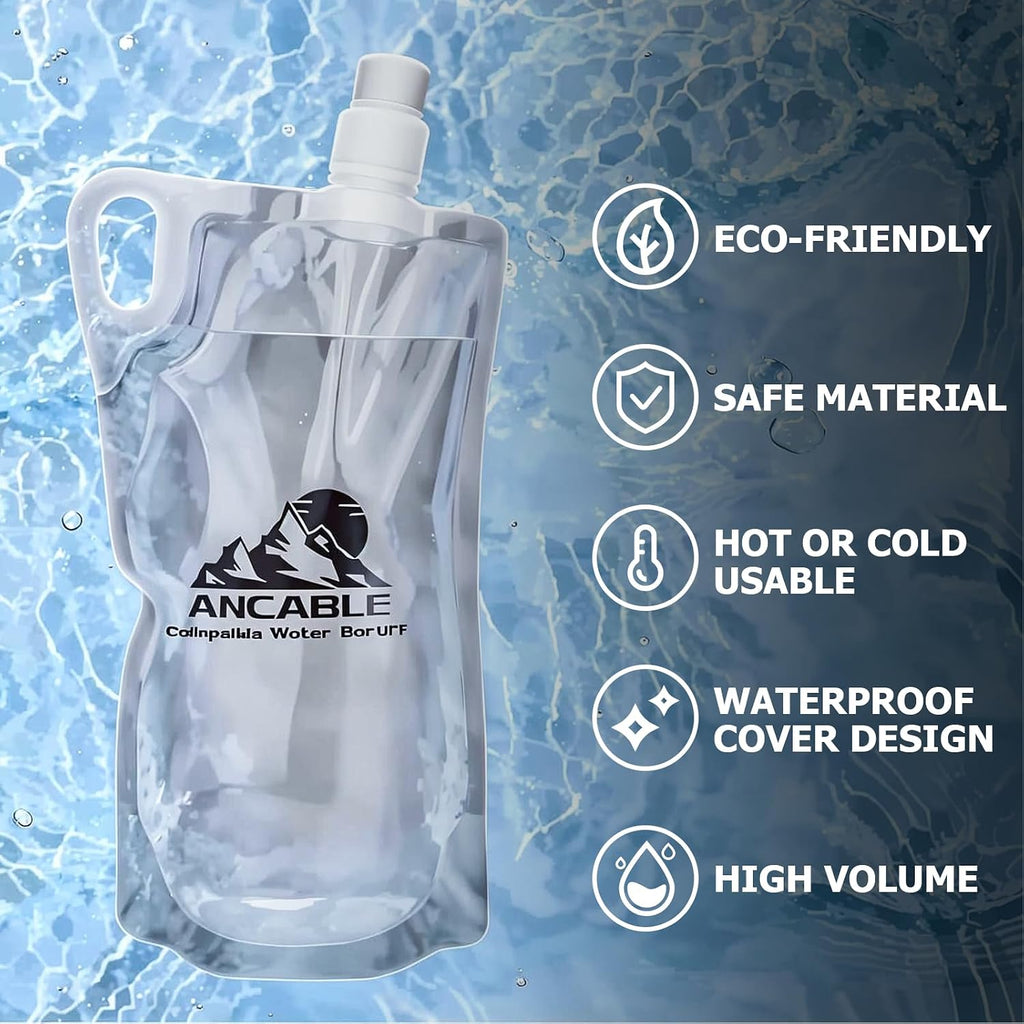 Ancable 1L Hiking Collapsible Water Bottles, 6-Pack 33OZ BPA-Free Foldable Backpacking Water Bottle for Travel Camping Hiking