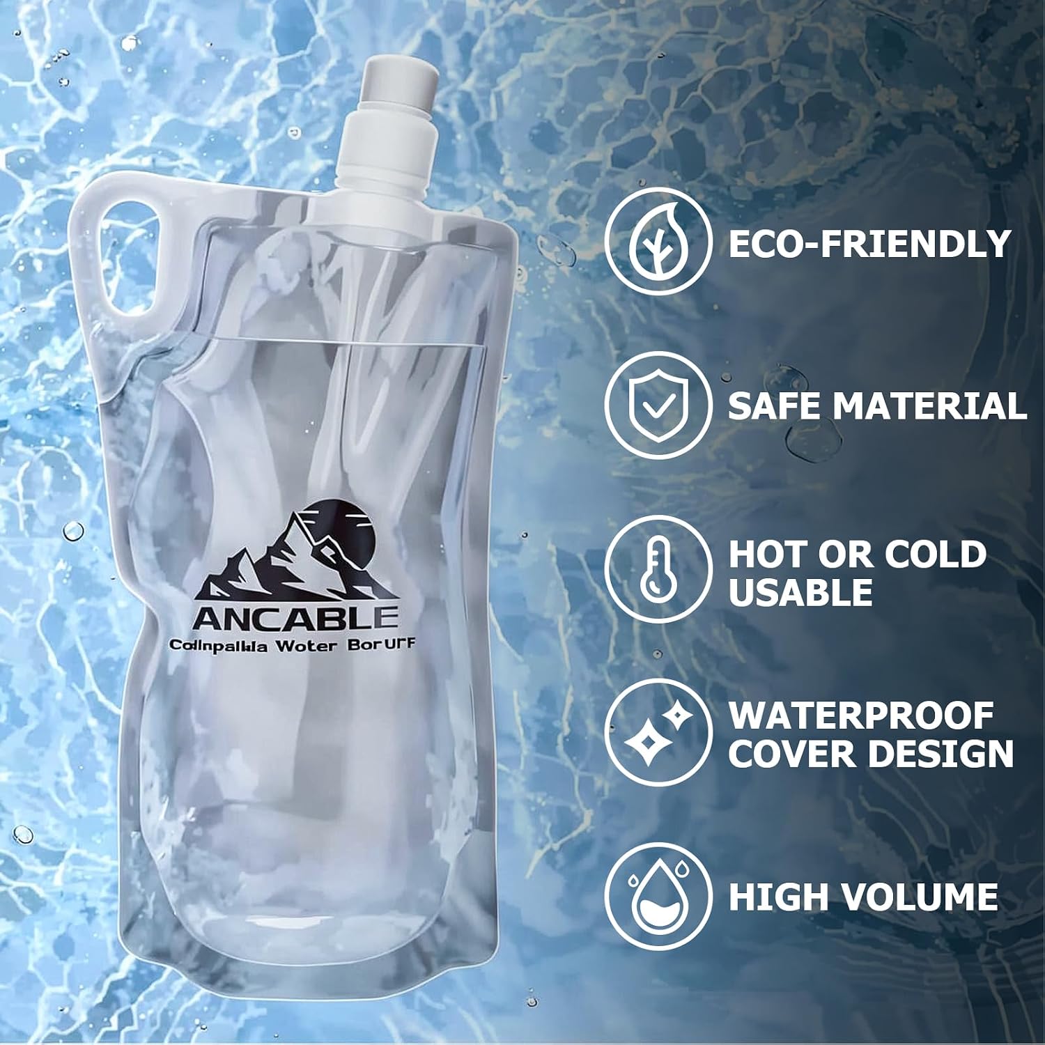Ancable 1L Hiking Collapsible Water Bottles, 4-Pack 33OZ BPA-Free Foldable Backpacking Water Bottle for Travel Camping Hiking