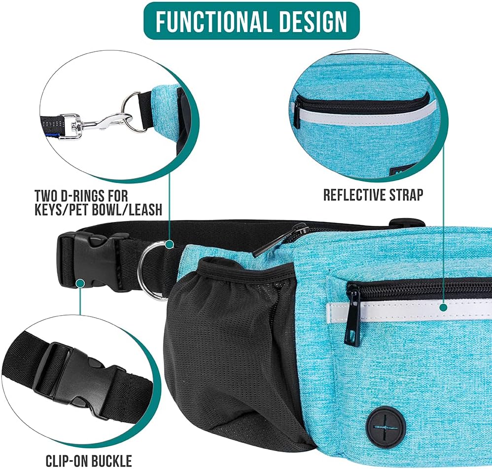PetAmi Dog Fanny Pack, Treat Pouch for Dog Walking Training, Turquoise Blue