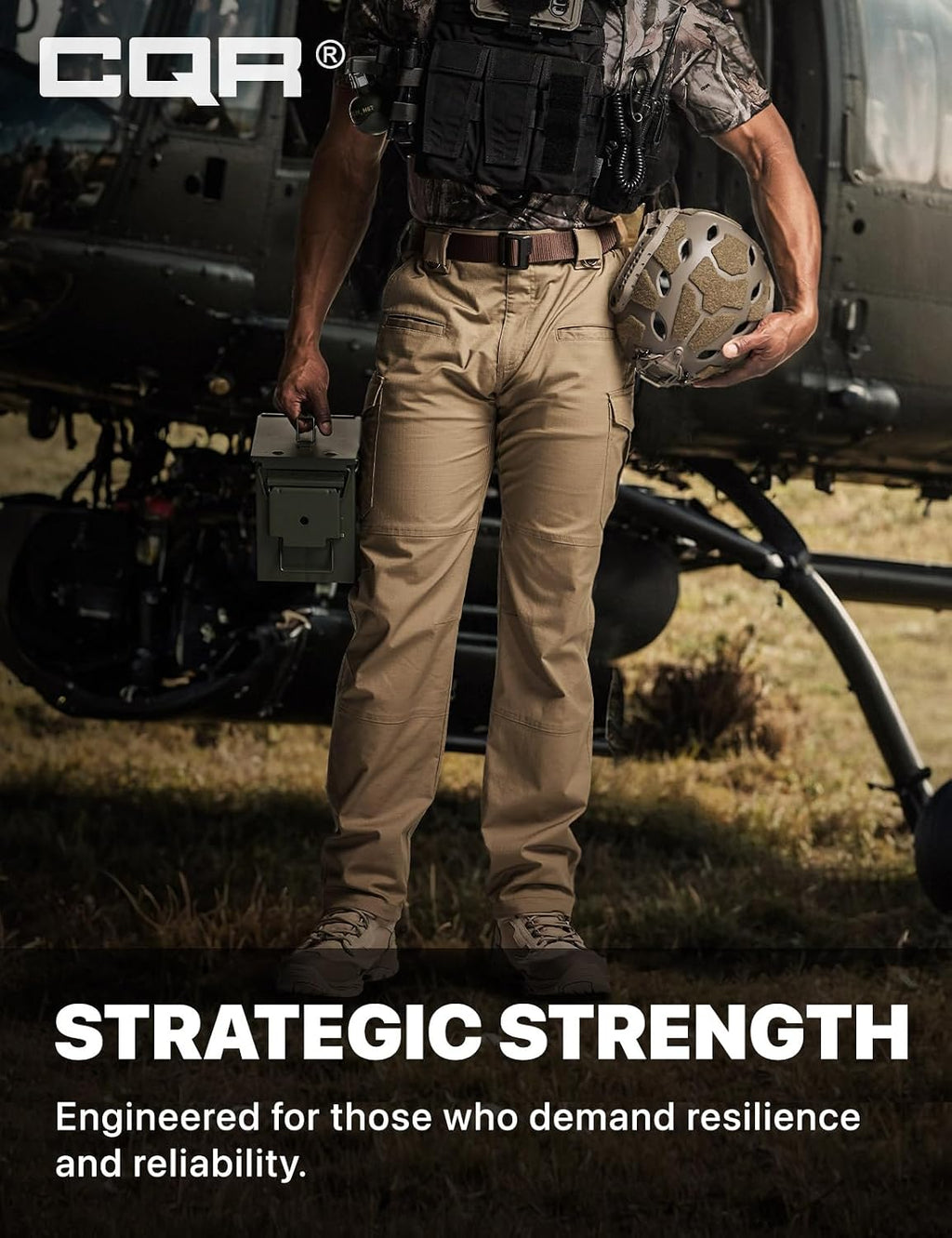 CQR Men's Flex Stretch Tactical Pants, Water Resistant Ripstop Cargo Pants, Lightweight EDC Outdoor Work Hiking Pants