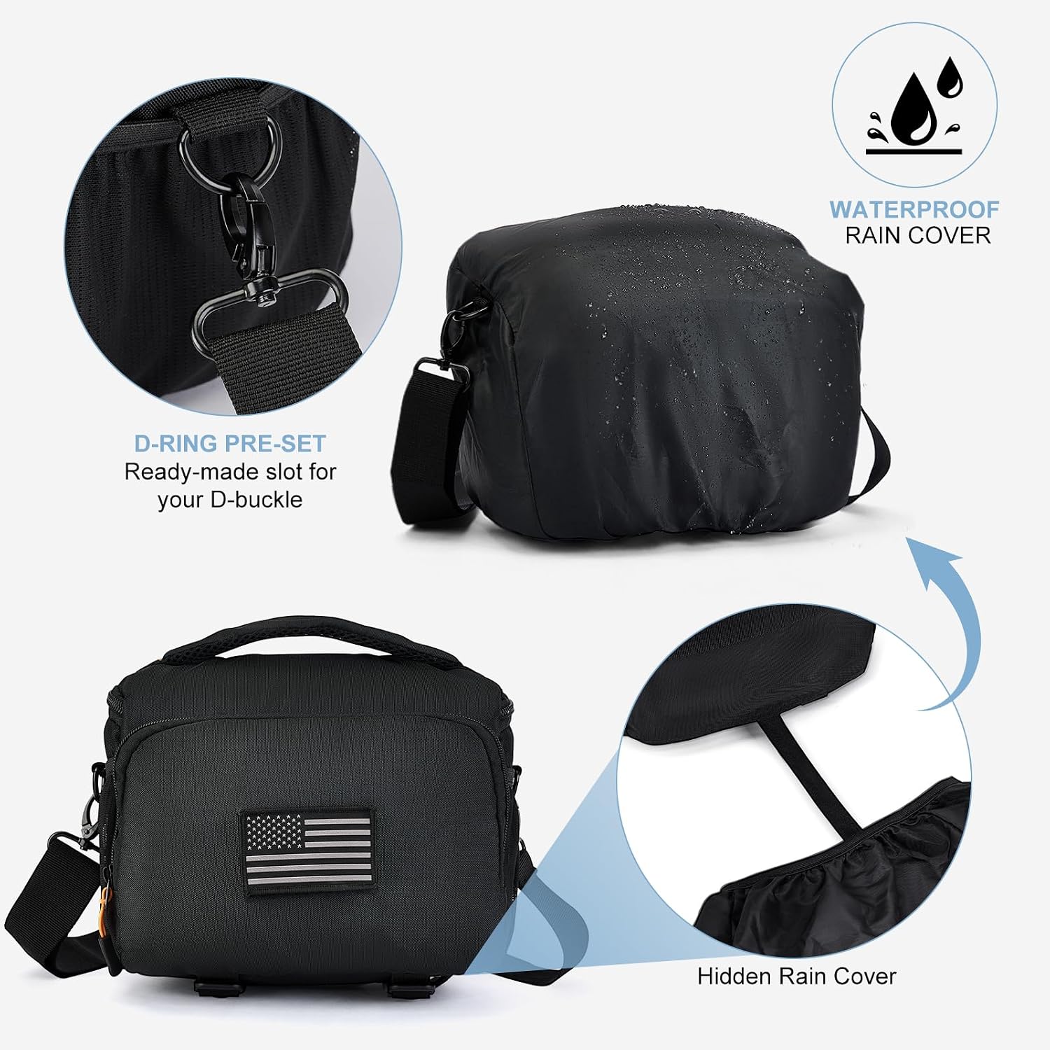 Vogano Camera Bag Protective Covers Photography Shoulder Bag Compatible for Nikon, Canon, Sony DSL/SLR/Mirrorless Equipment Travel Waterproof (Black)