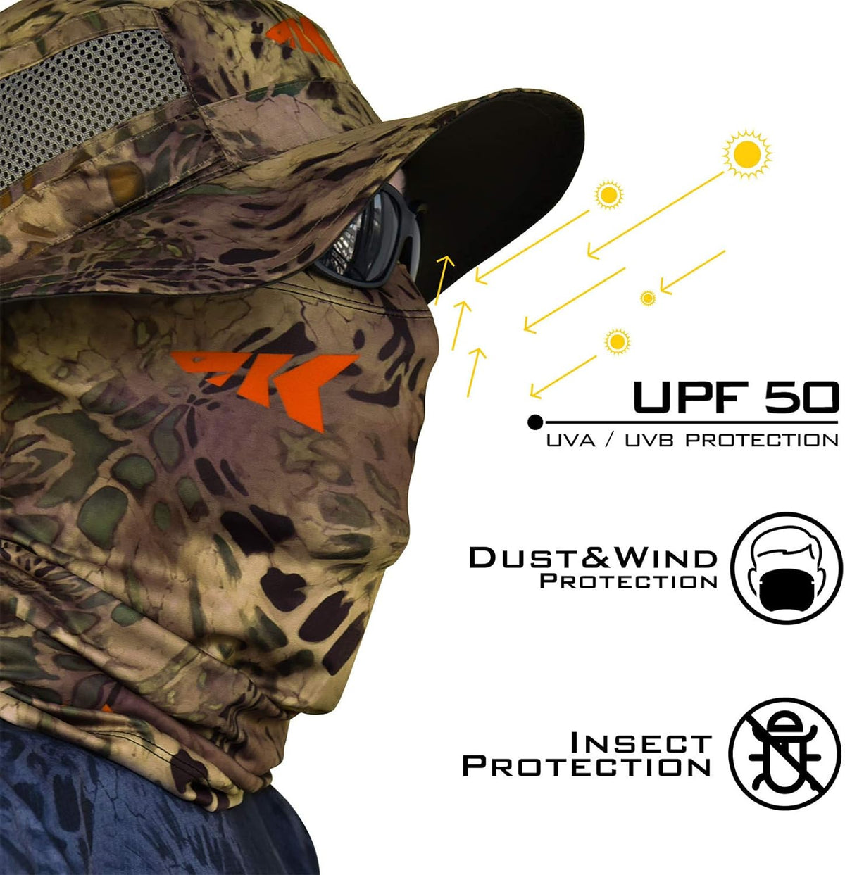KastKing Sol Armis UPF50+ Neck Gaiter, Hydrocool Fishing Mask, Men & Women