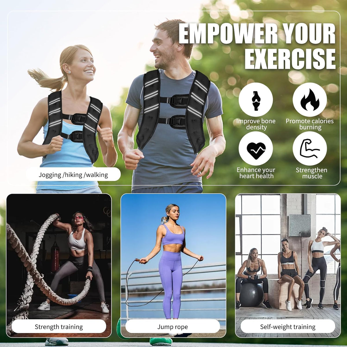 Weighted Vest for Women Men, 6lb/8lb/12lb/16lb/20lb/25lb/30lb Adjustable Weight Vest with Reflective Stripes for Workout, Strength Training, Running, Fitness, Muscle Building, Weight Loss, Rucking Vest With Phone Pouch