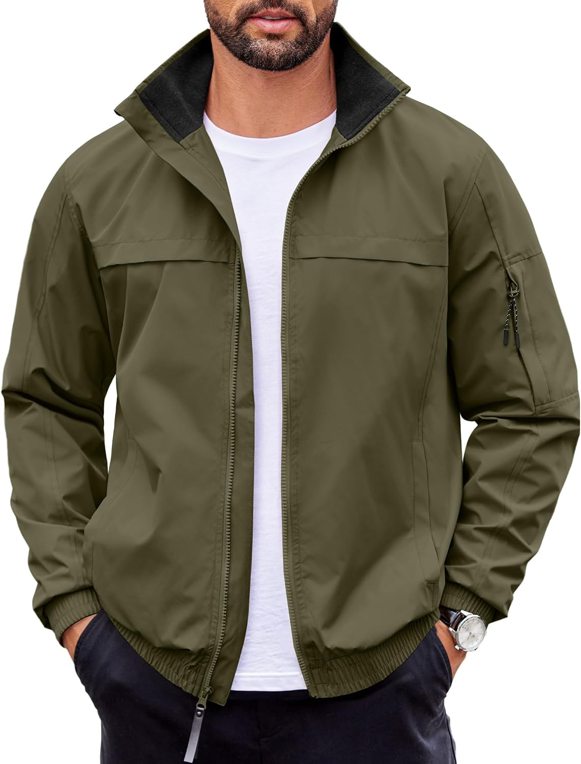 COOFANDY Mens Lightweight Bomber Jackets Stand Collar Windbreaker Softshell Jacket Zip Up Coat for Fall Outdoor