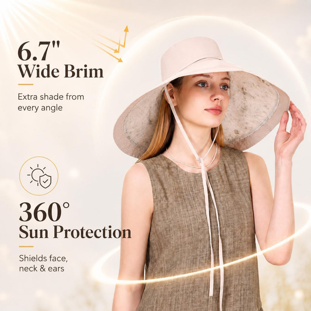 Wide Brim Sun Hat for Women Reversible Beach Hats Metal Wired Edge Gardening Hats, UPF 50+ Bucket Summer Hat