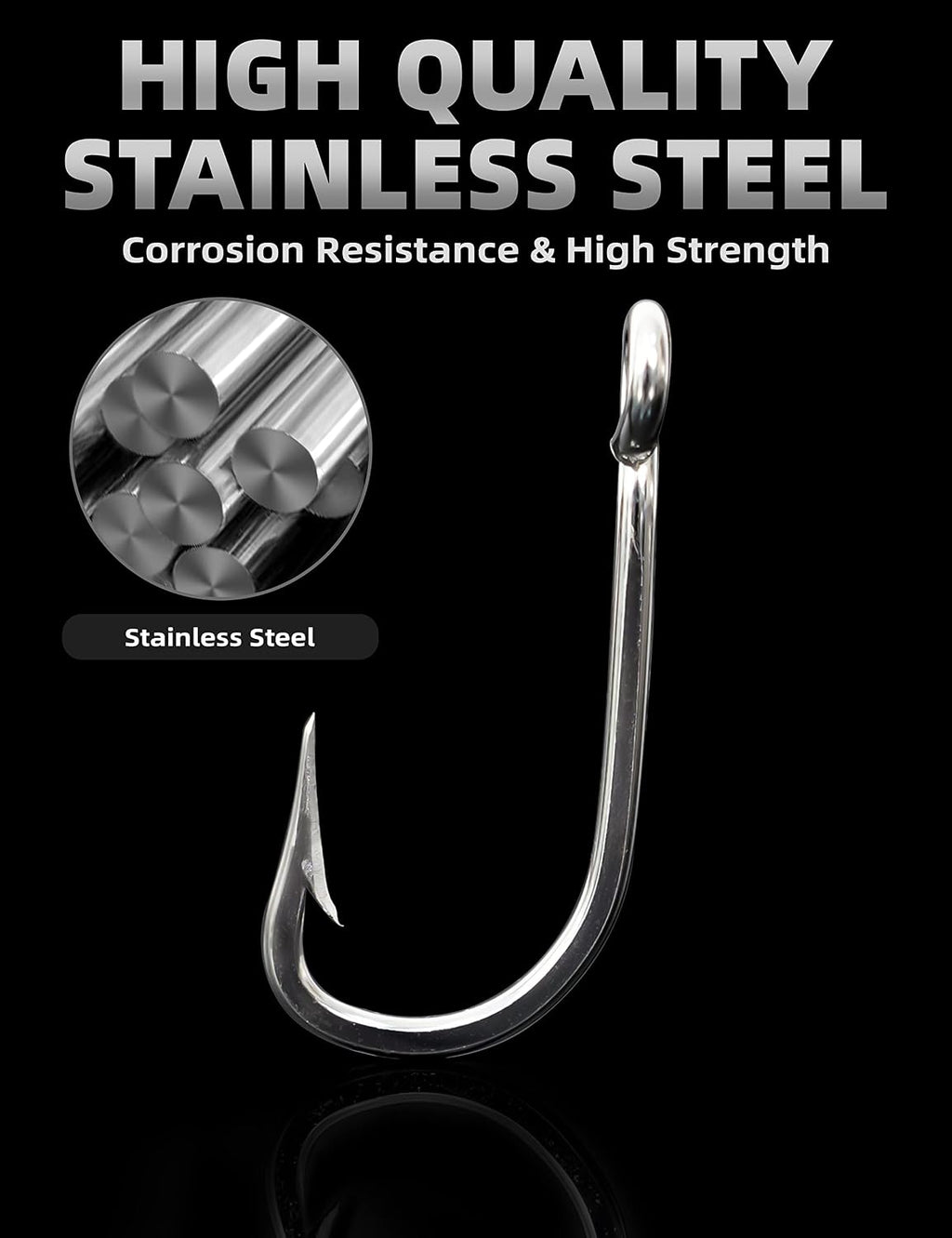 BLUEWING 5pcs/10pcs Stainless Steel Trolling Fishing Hooks Needle Point Extra Sharp Fish Hooks for Freshwater Saltwater Fishing