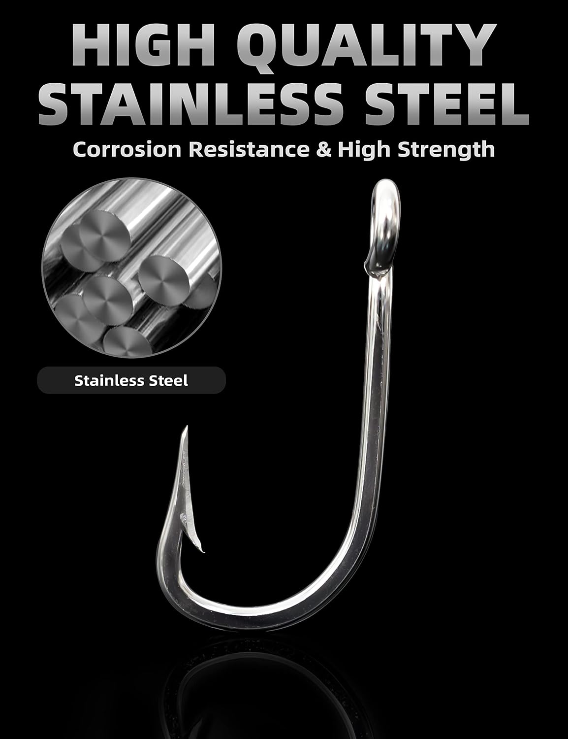 BLUEWING 5pcs/10pcs Stainless Steel Trolling Fishing Hooks Needle Point Extra Sharp Fish Hooks for Freshwater Saltwater Fishing
