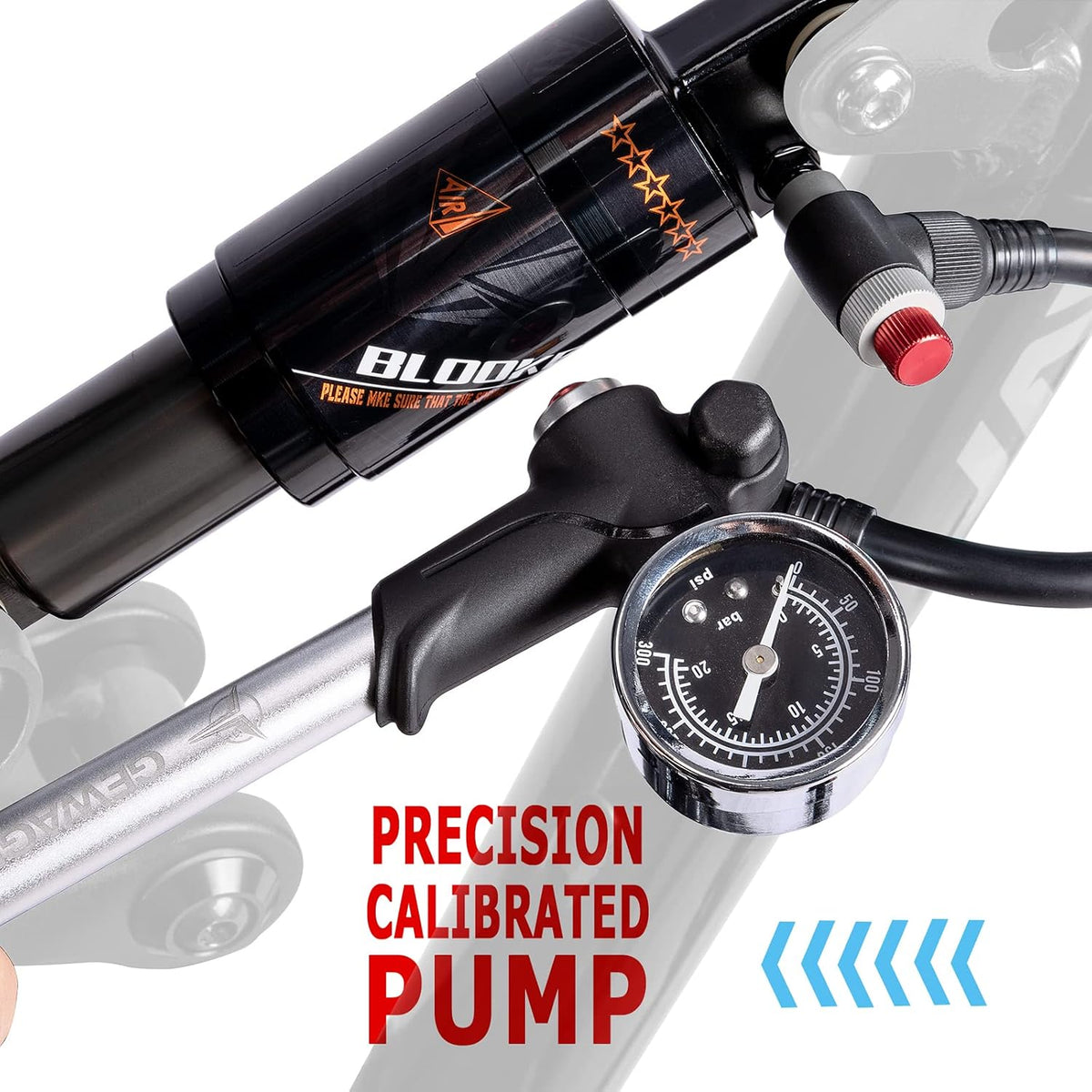 Shock Pump for Mountain, Road Bikes and Motorcycle - 300 Psi High Pressure for Front Fork and Rear Suspension Air Shocks Pump with Gauge -Portable Mini Pump with Air Bleed Button