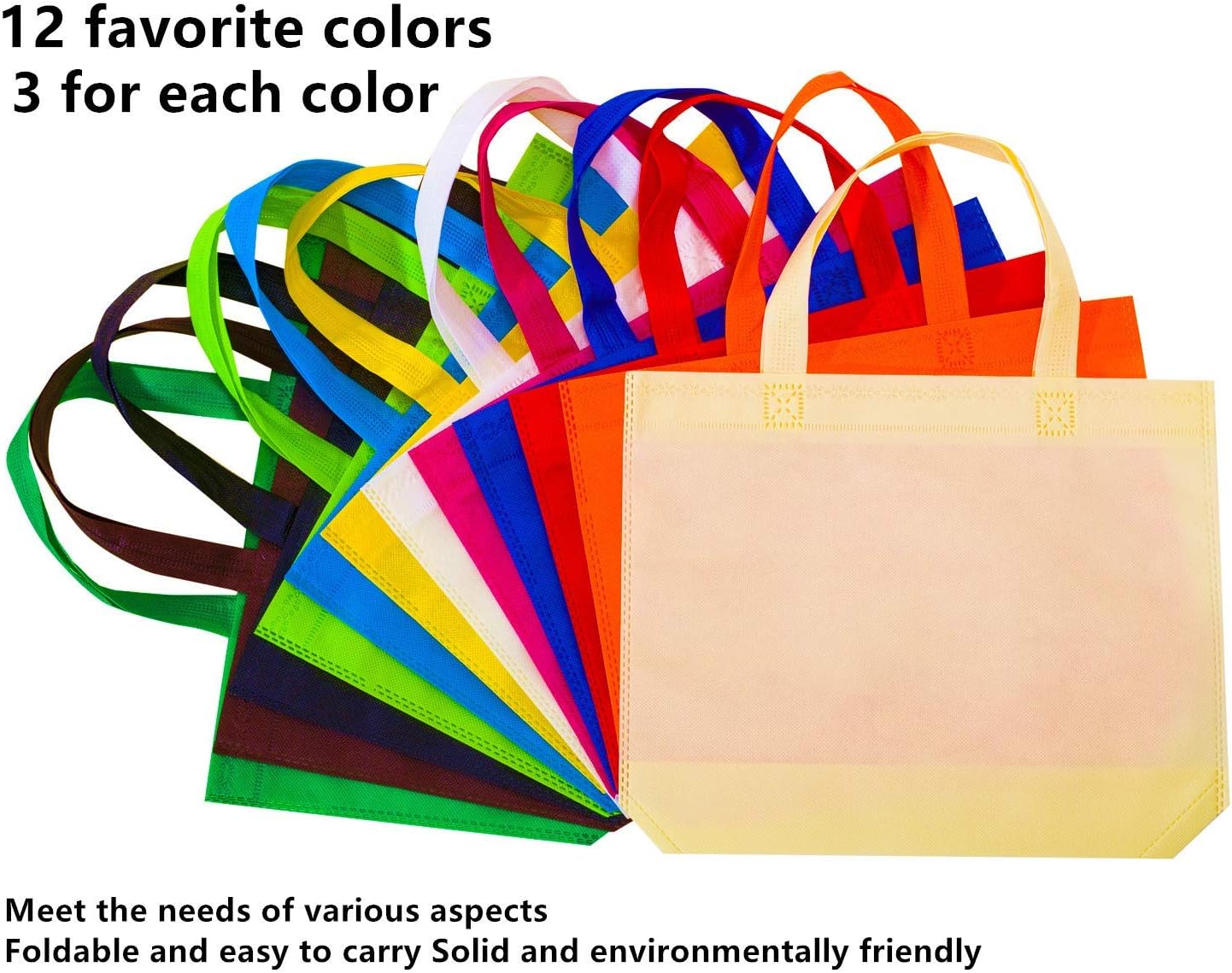 36 Pack 13" 12 Colors Multi-Color Reusable Tote Gift One Side Blank Non-woven Colored Treat, Fabric Tote, Commodity snack bag