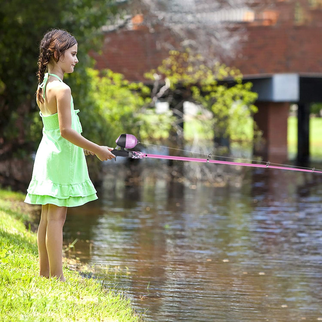 ODDSPRO Kids Fishing Pole Pink, Portable Telescopic Fishing Rod and Reel Combo Kit - with Spincast Fishing Reel Tackle Box for Girls, Youth